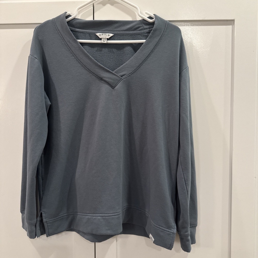 Orvis Women's Small Blue Gray V-Neck Pullover Sweatshirt Top S